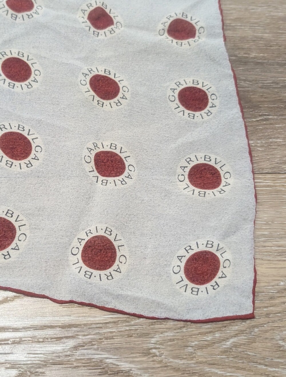 Vintage BVLGARI Red Dot Logo Scarf pocket square About 16.5" x 16.5"